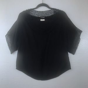 Harper Sz Small Black Pom Pom Cut Out Top Blouse